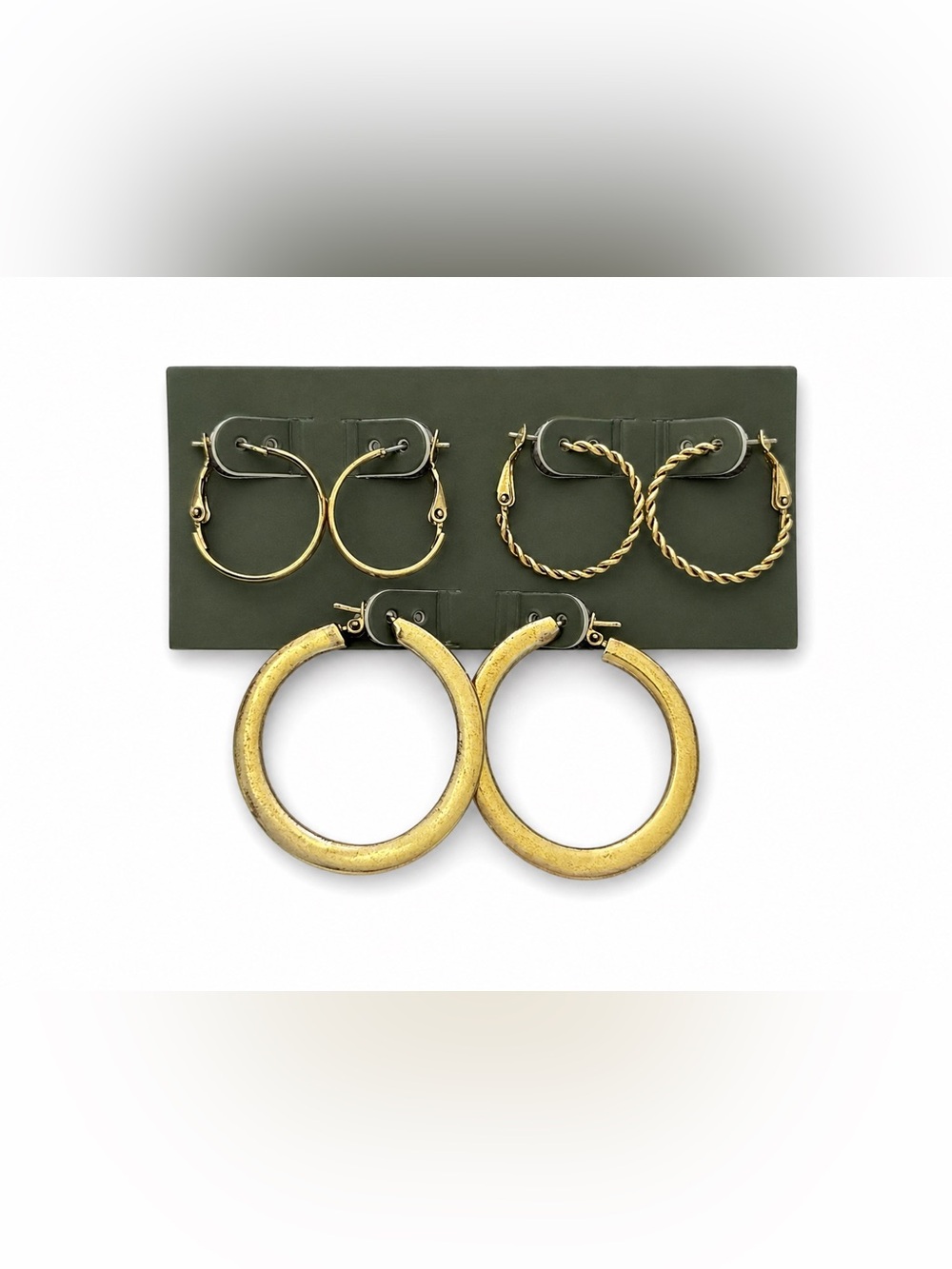 3-Pair Gold Tone Hoop Earrings Smooth Twisted Chunky Statement Set